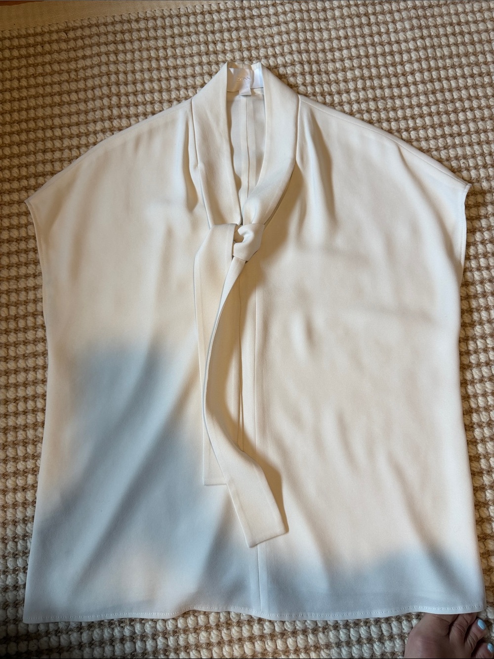 Hugo Boss Cream Tie-Neck Cap Sleeve Blouse, size 6